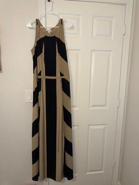 Coldwater Creek Striped Sleeveless Maxi Dress in Tan and Black